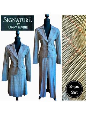 Plaid Blazer, Skirt, Pants 3-Piece Set Black White Rose-Pink (6)